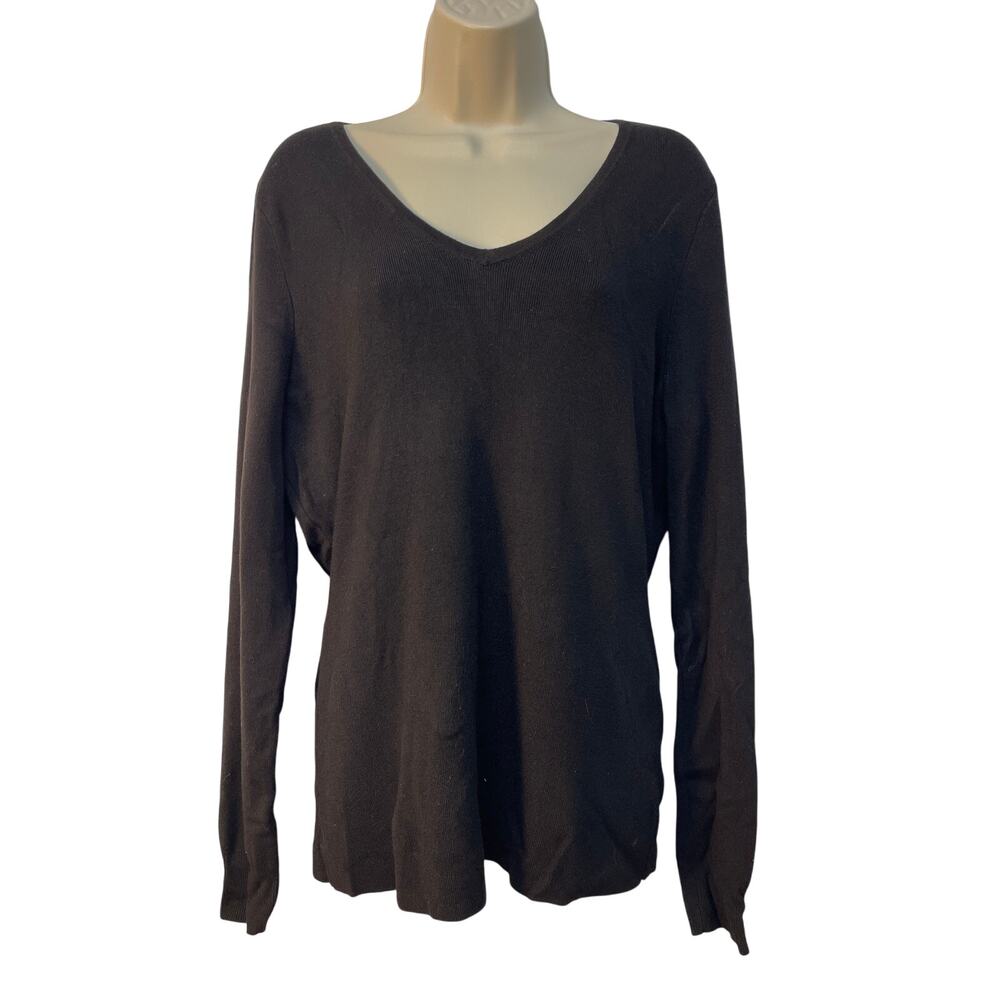 White House Black Market Black V Neck Sweater XL NWT Button Detail on Sleeves